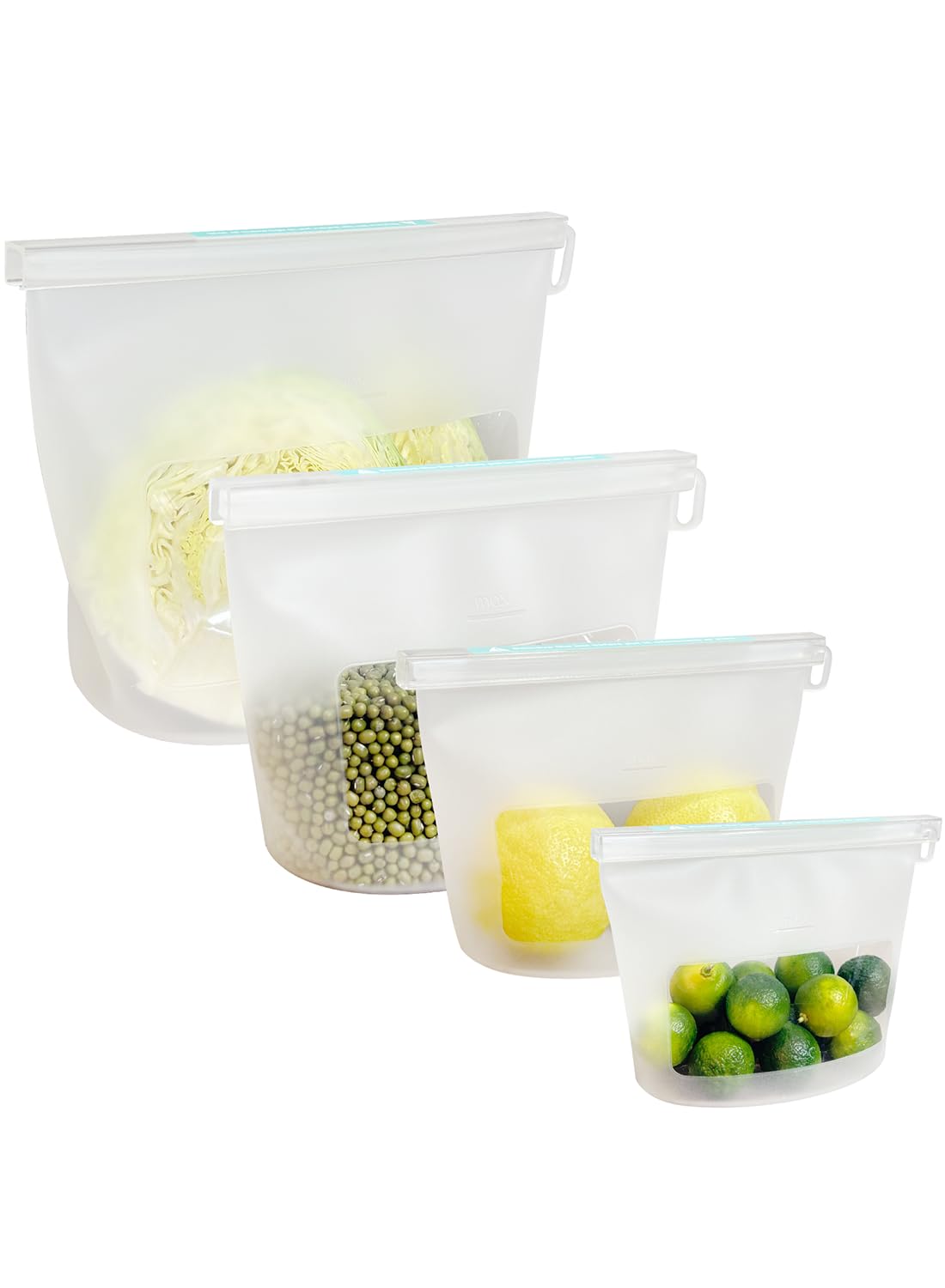 Reusable Silicone Food Storage Bags 4Pack with 2 Sandwich, 1 Lunch, and 1 Half-Gallon Bags, Multiuse Pouches Stand Up Zip Container for Soup and Leftovers, Microwave, Dishwasher, Oven and Freezer Safe