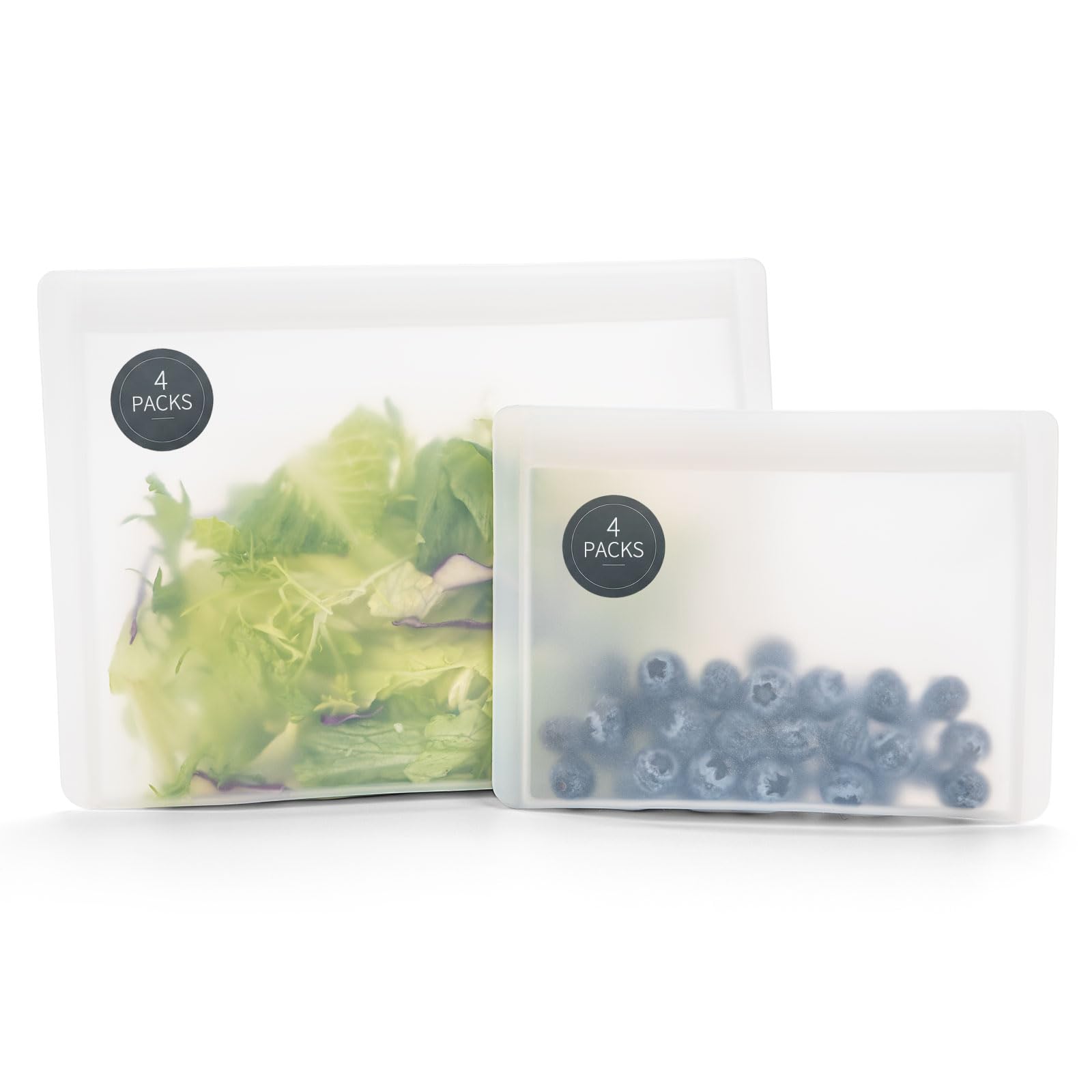 Extra Large Reusable Silicone Food Storage Bags 4 Pack, 0.8 Gallon/3000ml, 100% Silicone Stand-Up Wide-Open Zip-Lock Reusable Bags for Large Items, Microwave Freezer Oven Dishwasher Safe, Translucent