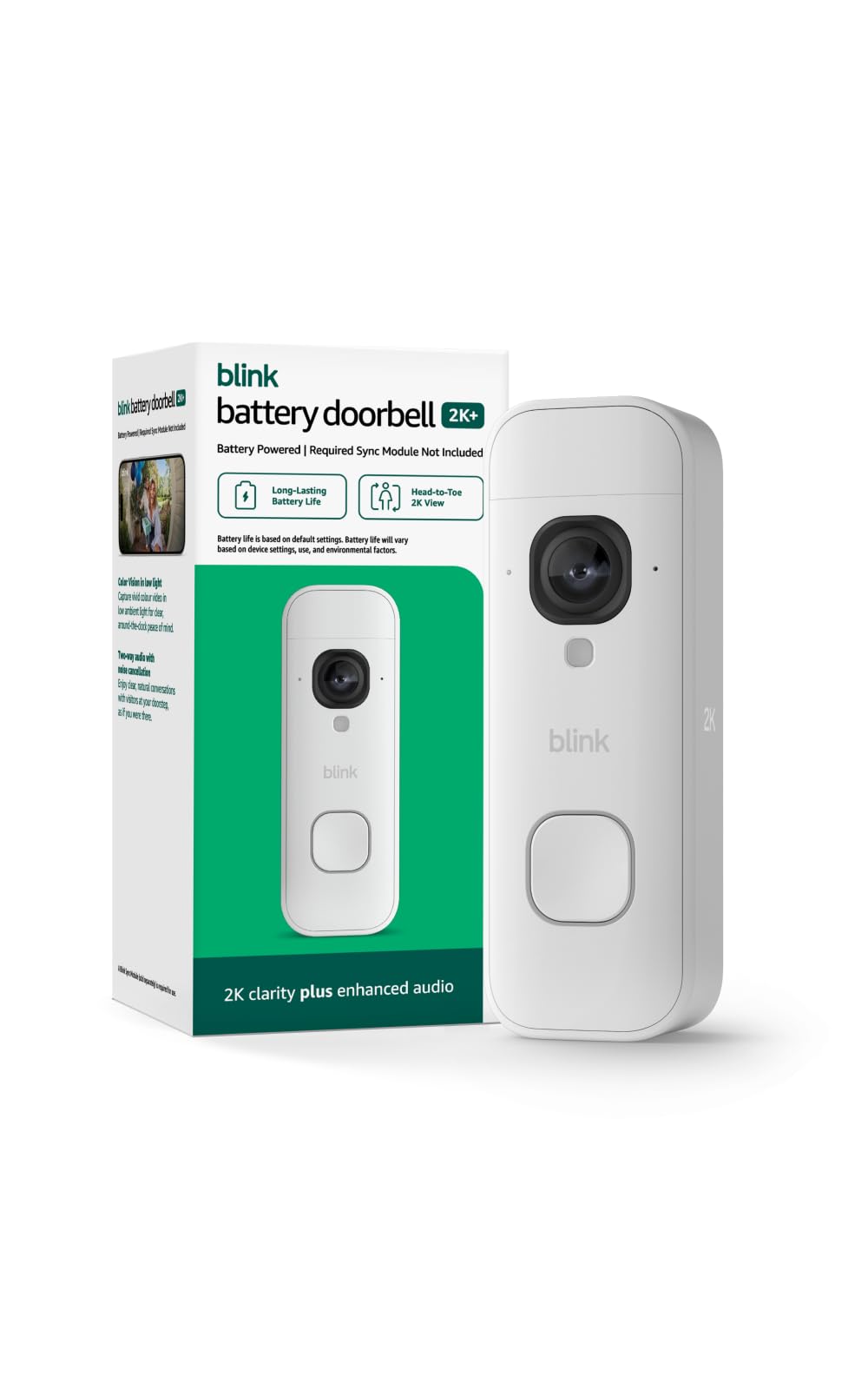 Blink Battery Doorbell 2K+ (newest model) — Wireless video doorbell, 2K resolution, enhanced audio. Required Sync Module not included – Add-On (Black)