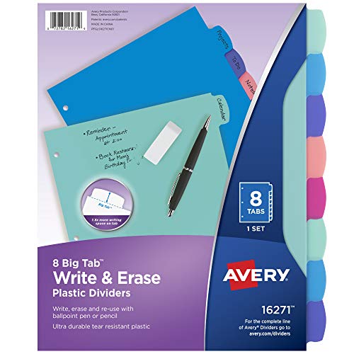 Smart Home Avery Write & Erase Dividers for 3 Ring Binders, Kit