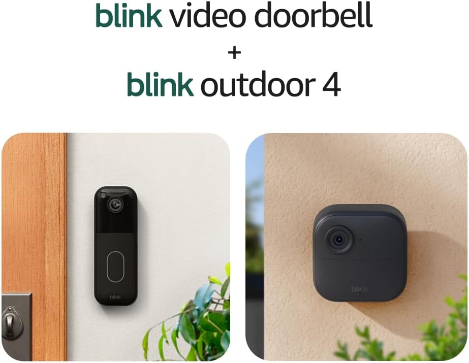 Blink Video Doorbell + Outdoor 4 – Wireless smart security cameras, head-to-toe HD view, two-year battery life. Sync Module Core included – 2 camera system + Video Doorbell