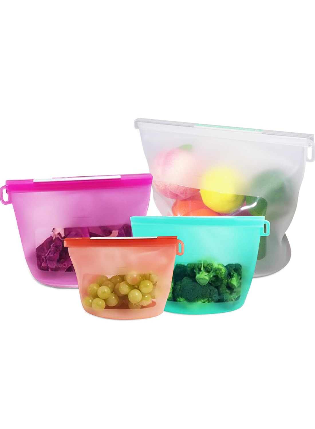 Reusable Silicone Food Storage Bags 4Pack with 2 Sandwich, 1 Lunch, and 1 Half-Gallon Bags, Multiuse Pouches Stand Up Zip Container for Soup and Leftovers, Microwave, Dishwasher, Oven and Freezer Safe