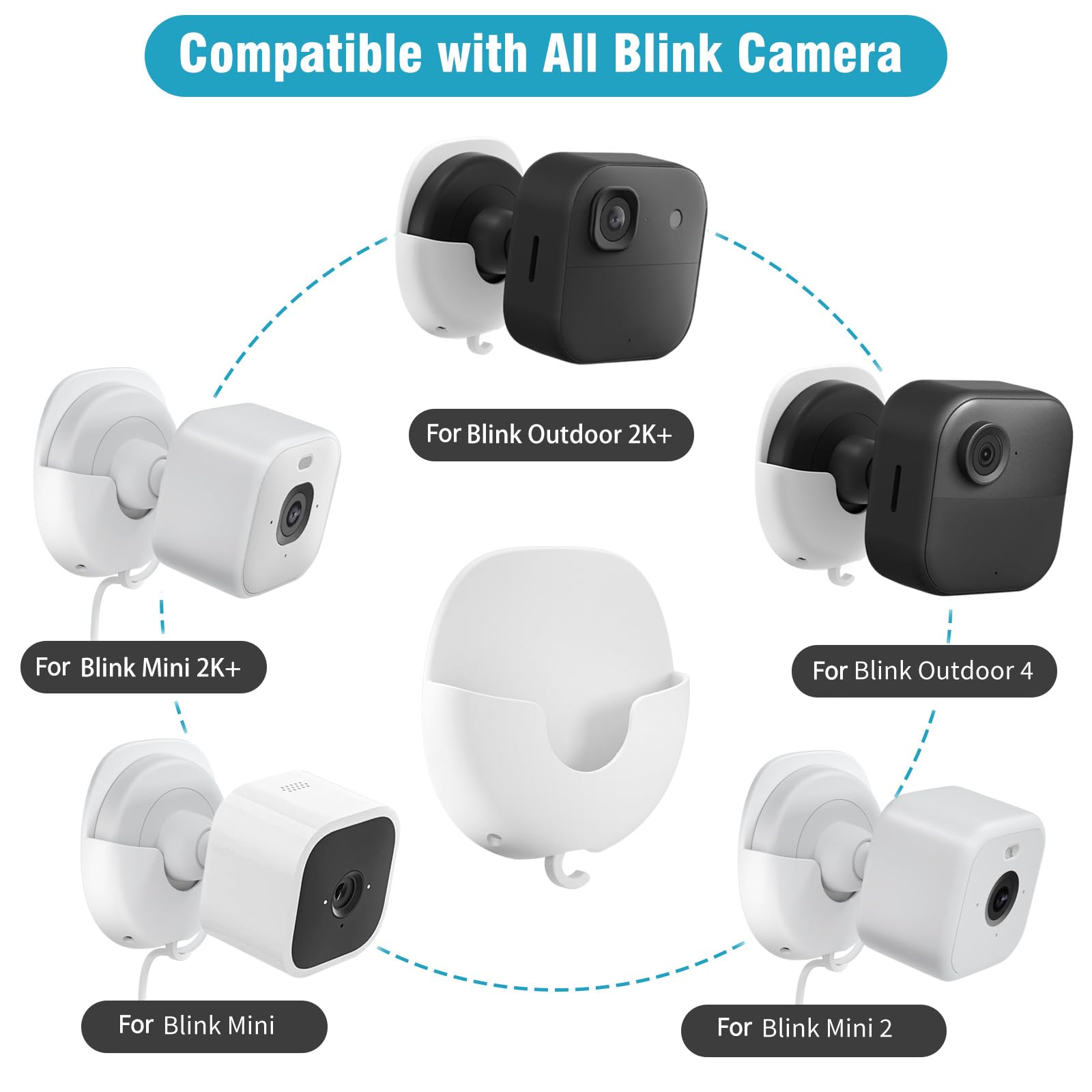 3 Pack Blink Camera No Drill No Screws Wall Mount Bracket for Blink Outdoor 4/Outdoor 2K+/Mini 2/Mini 2K+ Indoor Cameras, Strong Adhesive Mount, Damage-Free, Easy to Install