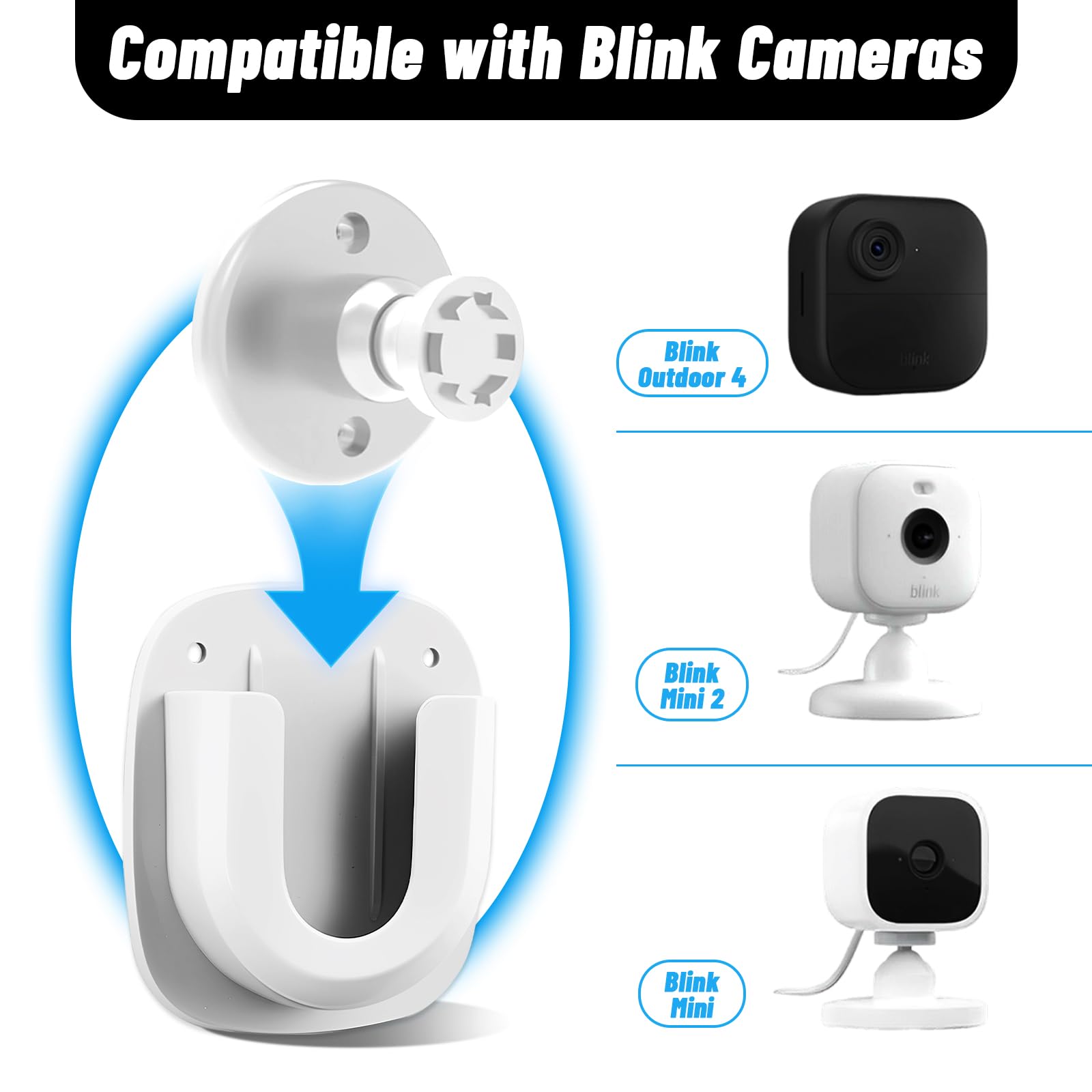 3 Pack Adhesive Wall Mount for Blink Mini/Blink Mini 2/ Blink Indoor/Blink Outdoor Cameras, No Drilling, No Screws, Easy Installation
