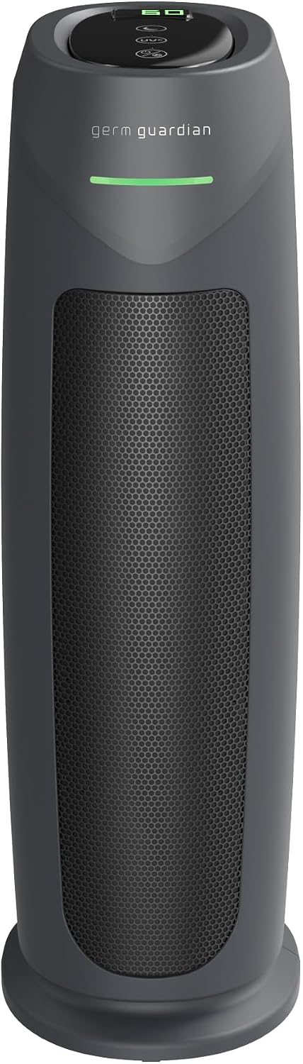 GermGuardian HEPA Indoor Large Room Air Purifier for Home - Pet Dander, Dust, Pollen, Smoke, and Odors in Bedroom, Office, and Kitchen - Air Quality Monitor and UV-C Light Combo - Gray