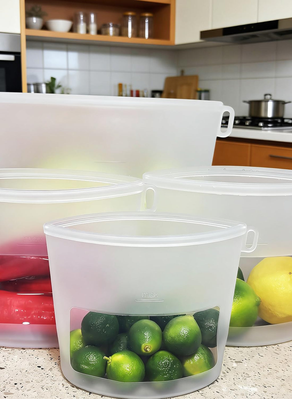 Reusable Silicone Food Storage Bags 4Pack with 2 Sandwich, 1 Lunch, and 1 Half-Gallon Bags, Multiuse Pouches Stand Up Zip Container for Soup and Leftovers, Microwave, Dishwasher, Oven and Freezer Safe