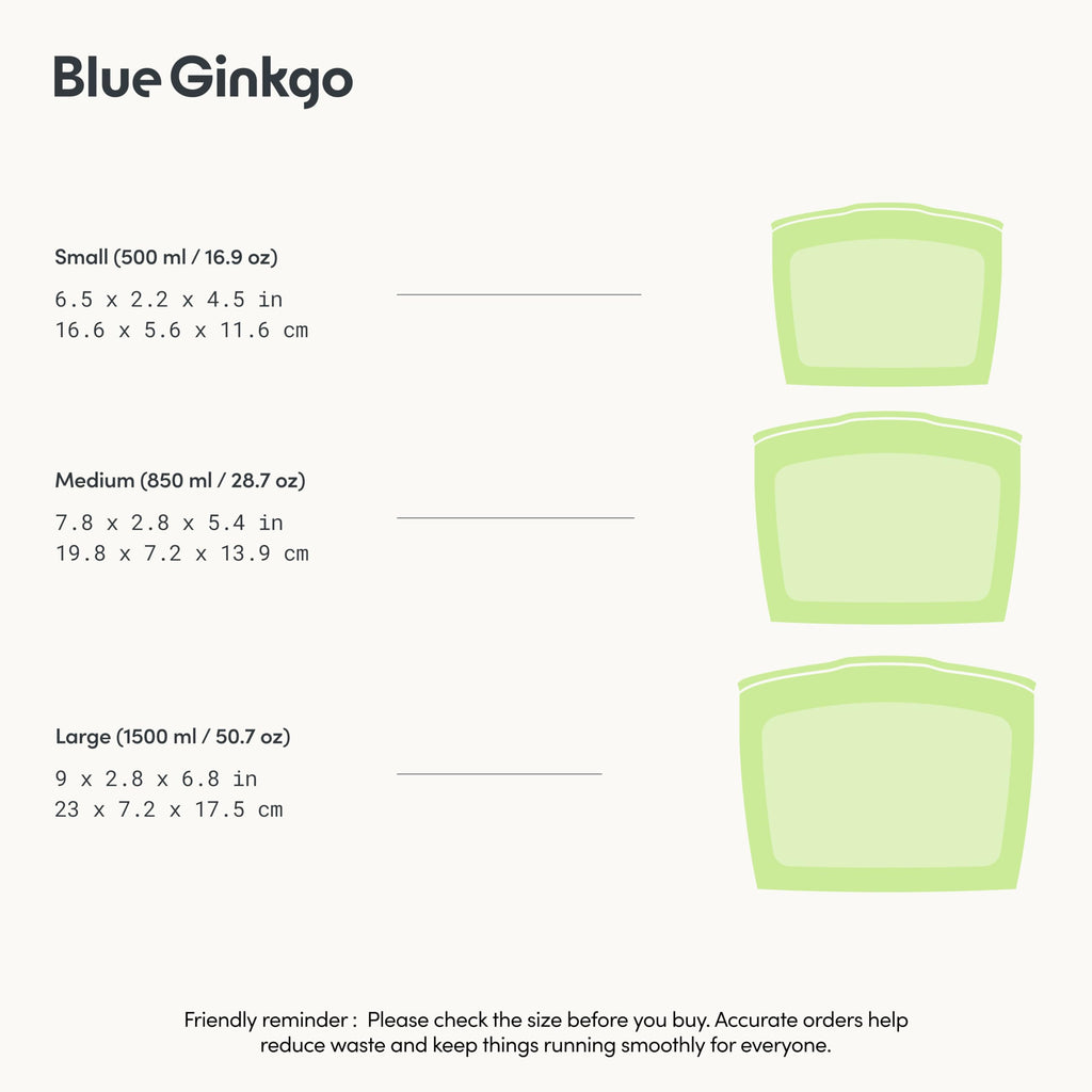 Blue Ginkgo Reusable Silicone Storage Bags – 4-Pack | Korean-Made Stand Up Food, Freezer Bags - Pumkin Yellow