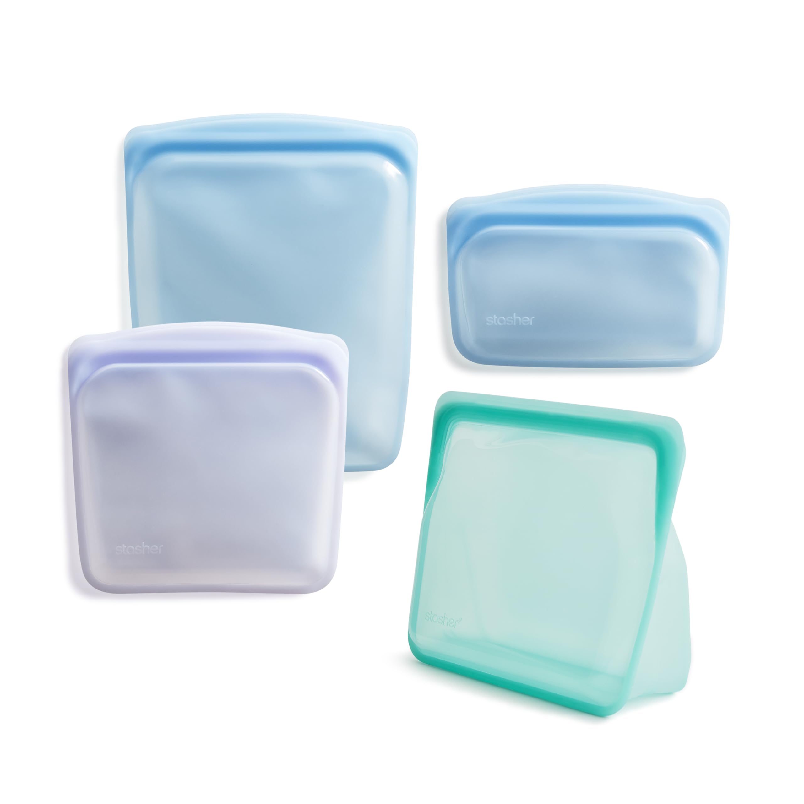 Stasher Silicone Reusable Storage Bags, 4-Pack, Reusable Freezer Bags, Microwave, Dishwasher, Oven Safe, Sous Vide, Premium Lunch Containers, Eco Friendly, Food-safe Silicone Snack Bag, Clear
