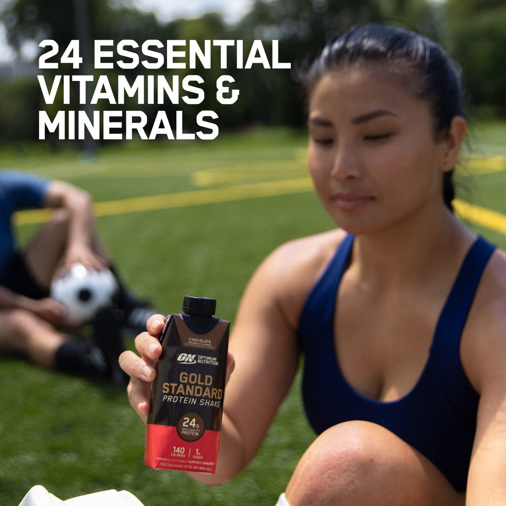 Optimum Nutrition Gold Standard Protein Shake, 24g Protein, Ready to Drink Protein Drinks, Chocolate, 11 Fl Oz, 12 Count (Pack of 1) (Packaging May Vary)