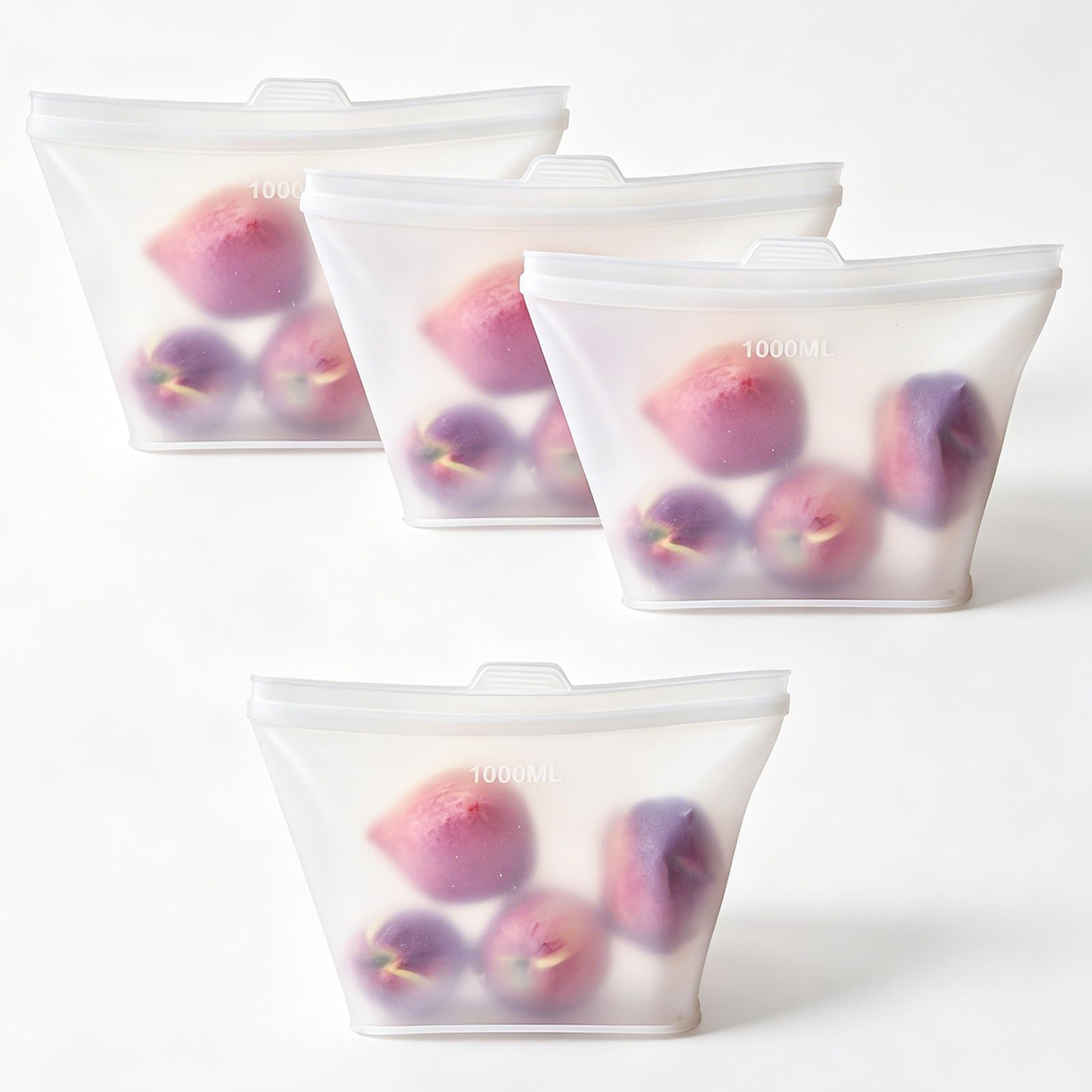 Reusable Silicone Food Storage Bags, 100% Silicone Stand-Up Wide-Open Zip-Lock Reusable Storage Bags for Food, Freezer Microwave Oven Dishwasher Safe (Translucent | M+S | 8 PC)