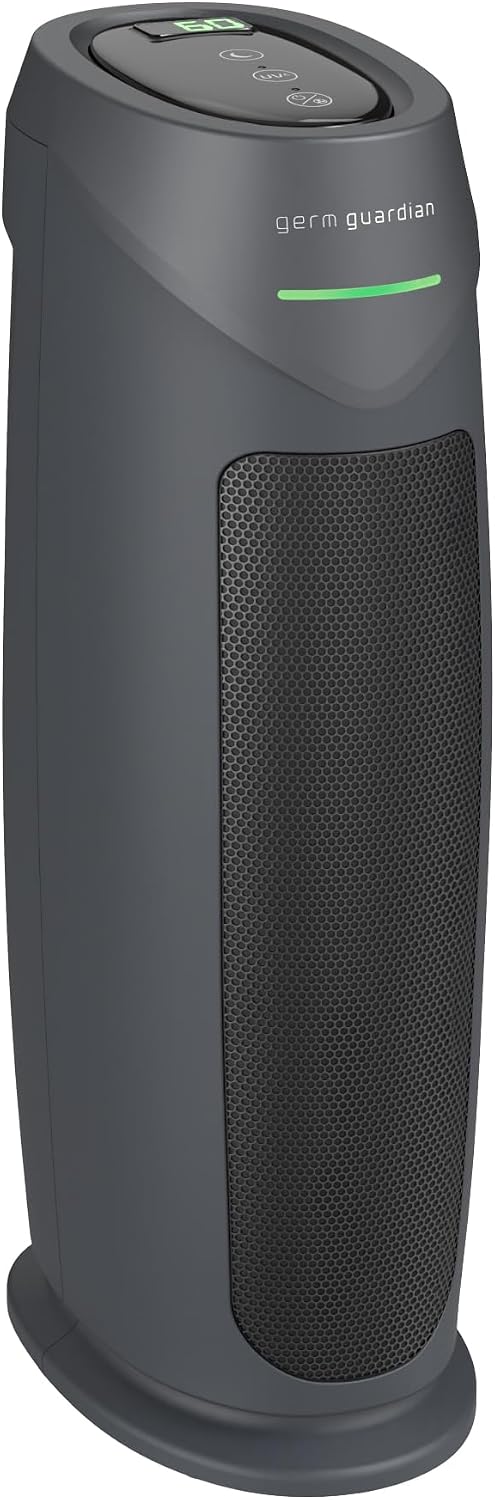 GermGuardian HEPA Indoor Large Room Air Purifier for Home - Pet Dander, Dust, Pollen, Smoke, and Odors in Bedroom, Office, and Kitchen - Air Quality Monitor and UV-C Light Combo - Gray