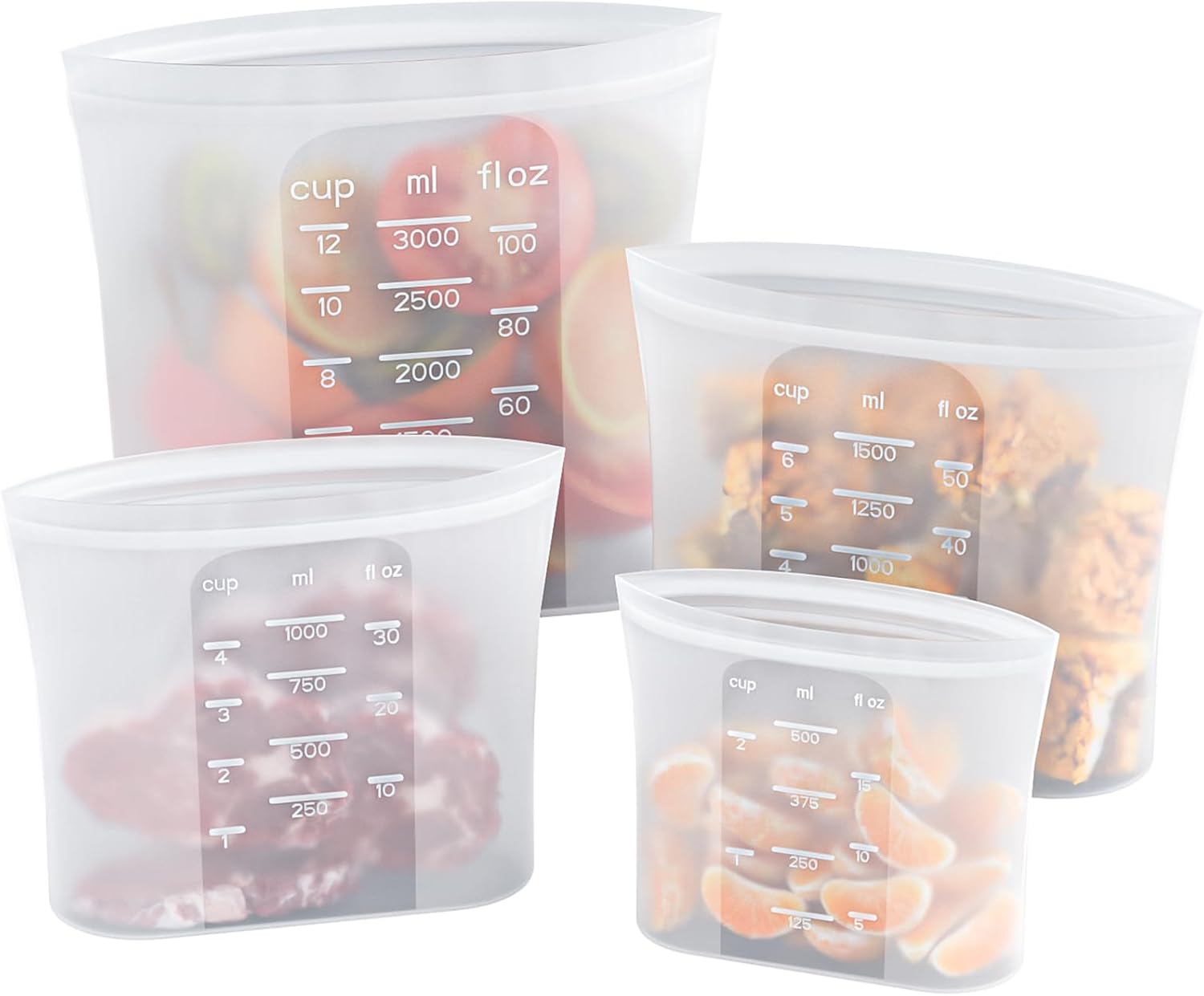 Bangp Premium Silicone Reusable Food Storage Bags,4 Pack | Stand-Up Bottom,Reclosable Freezer Bags for Soup,Sandwich,Salad Fruit,Snack,Leak-free,Food-safe Silicone,Oven,Dishwasher Safe