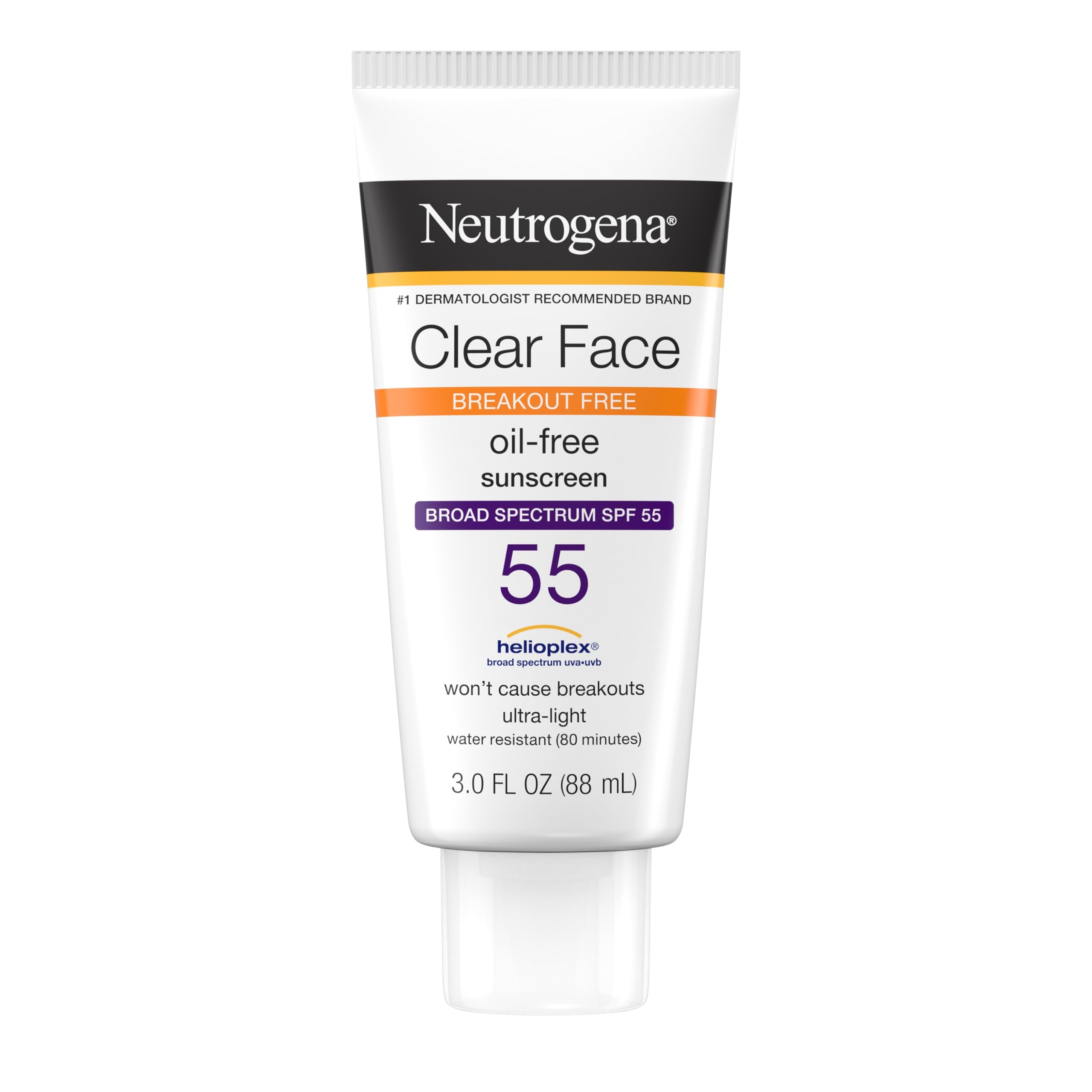Neutrogena Clear Face Sunscreen for Acne-Prone Skin SPF 30, Broad Spectrum Facial Sunscreen Lotion, Lightweight, Non Comedogenic, Fragrance- & Oxybenzone-Free Water Resistant (80 min), 3 fl. oz
