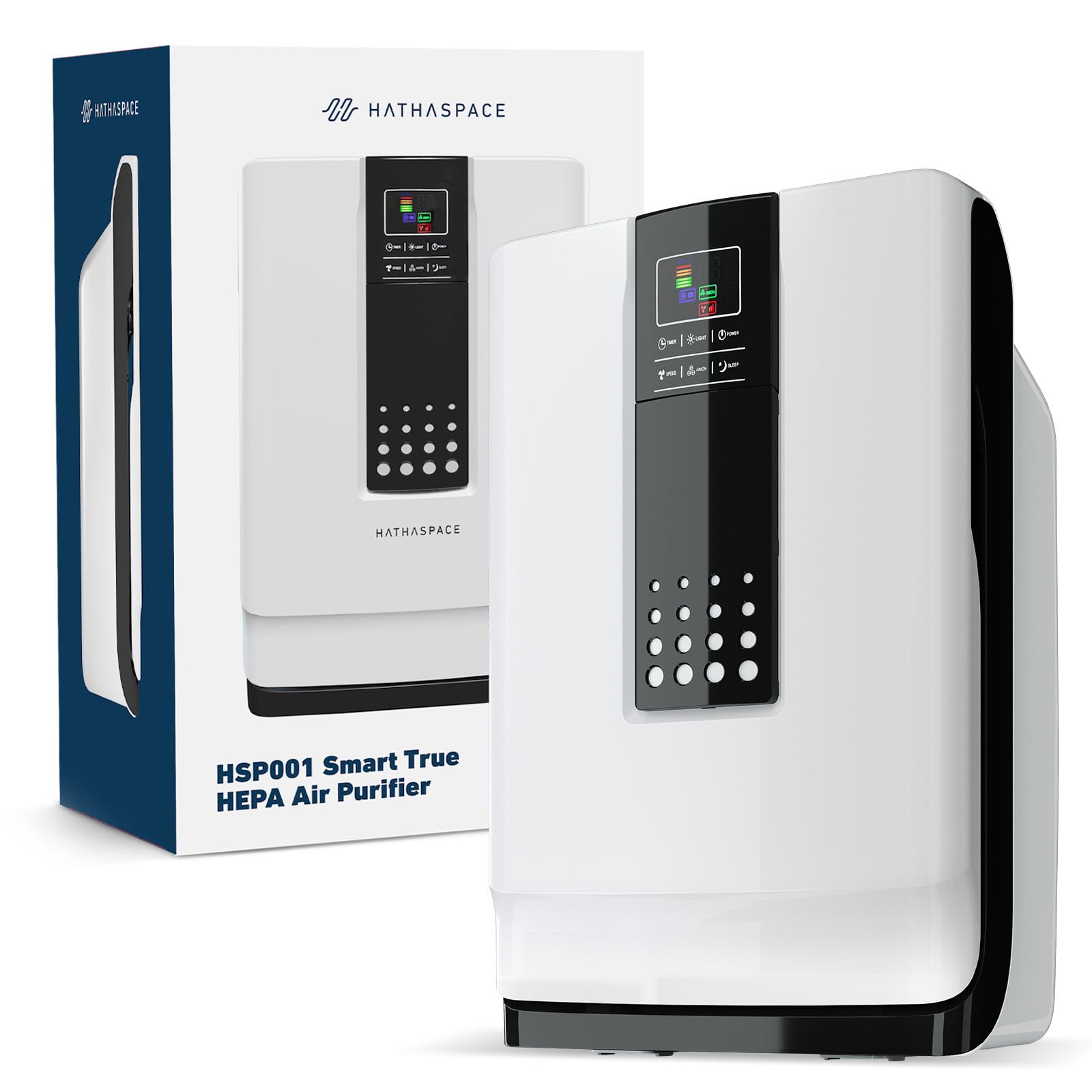 HATHASPACE Smart Air Purifiers - True HEPA Air Purifier, Cleaner & Filter for Allergies, Smoke, Pets - Eliminator of 99.9% of Dust, Pet Hair, Odors - HSP002-1500 Sq. Ft.