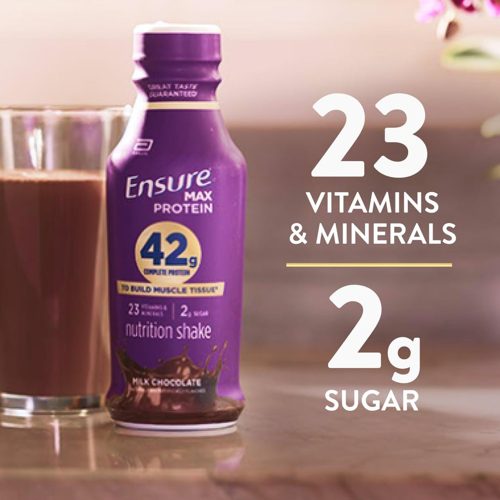 Ensure Max Protein Shake | 42g Complete Protein | French Vanilla | Ready to Drink | High Protein | 23 Vitamins & Minerals | 2g Sugar | 14 fl oz, 12 Pack