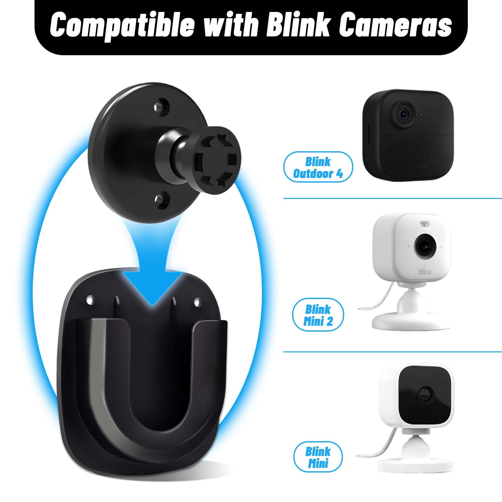 3 Pack Adhesive Wall Mount for Blink Mini/Blink Mini 2/ Blink Indoor/Blink Outdoor Cameras, No Drilling, No Screws, Easy Installation