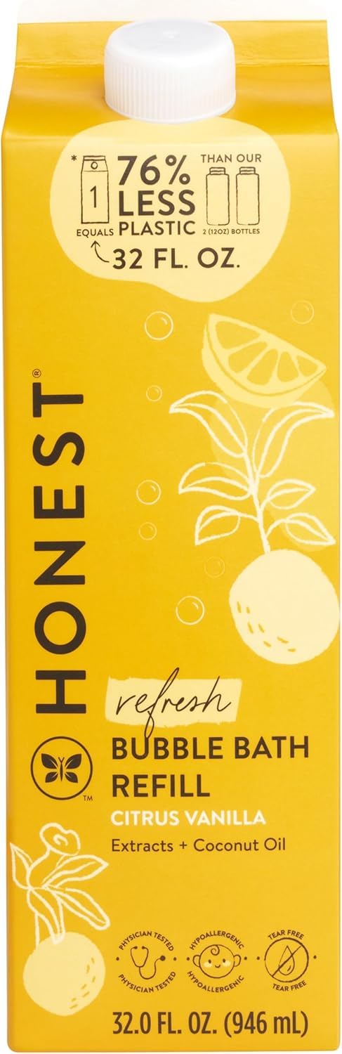 The Honest Company Foaming Bubble Bath, Naturally Derived, Tear-free, Hypoallergenic, Citrus Vanilla Refresh, 12 fl oz