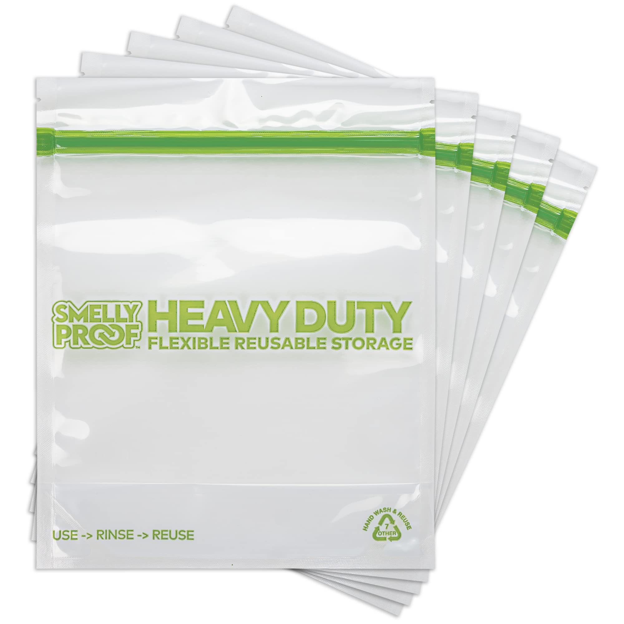 Smelly Proof HEAVY DUTY Reusable STAND-UP Bags for Food Storage, USA Made, NO PEVA & BPA FREE, Reusable Freezer Bags, Dishwasher-Safe, Triple Zip, CLEAR 5-mils XXL 2-Gallon 12" x 16" - 5pk