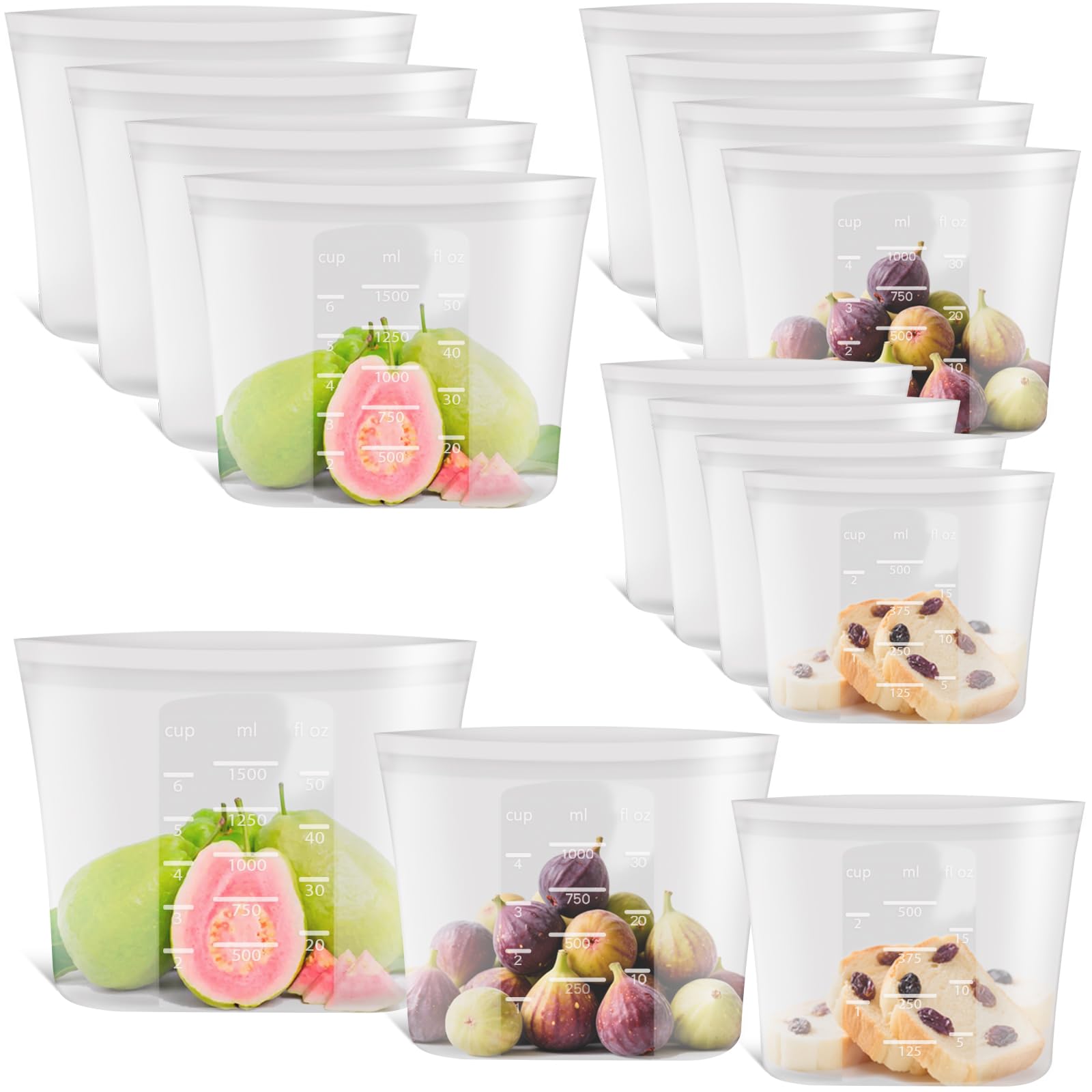 Extra Large Reusable Silicone Food Storage Bags 4 Pack, 0.8 Gallon/3000ml, 100% Silicone Stand-Up Wide-Open Zip-Lock Reusable Bags for Large Items, Microwave Freezer Oven Dishwasher Safe, Translucent