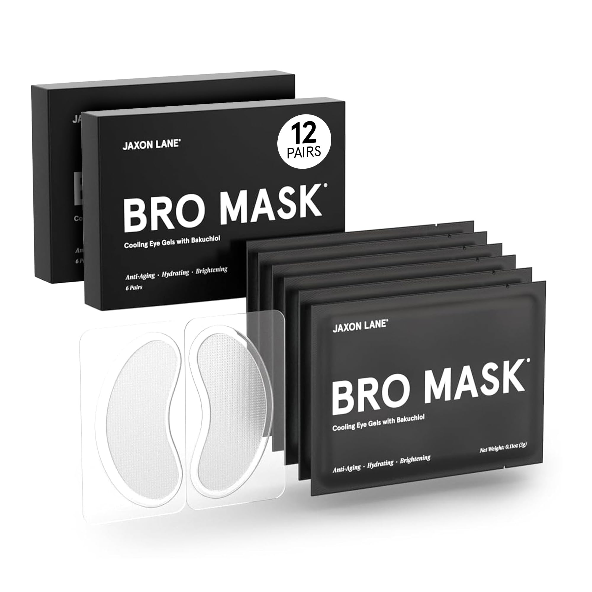 JAXON LANE BRO MASK Under Eye Patches for Men - Cooling Eye Patches for Dark Circles and Puffiness with Caffeine, Niacinamide, Hyaluronic Acid (6 x 1 Pairs)