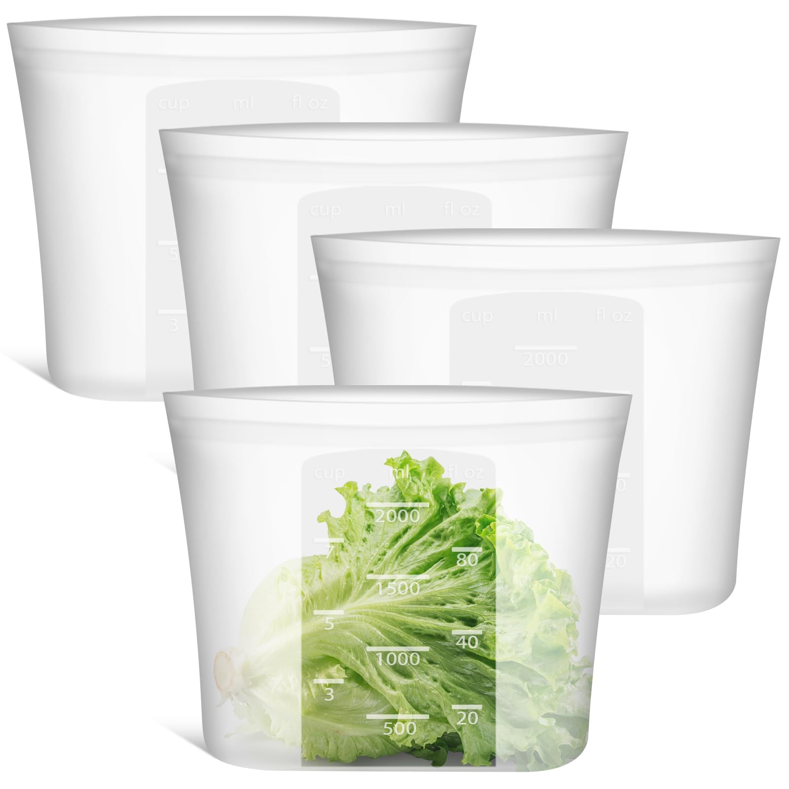 Extra Large Reusable Silicone Food Storage Bags 4 Pack, 0.8 Gallon/3000ml, 100% Silicone Stand-Up Wide-Open Zip-Lock Reusable Bags for Large Items, Microwave Freezer Oven Dishwasher Safe, Translucent