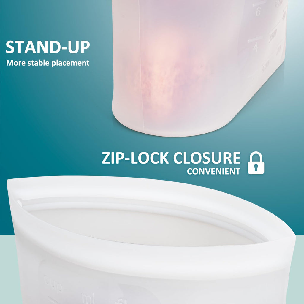 Extra Large Reusable Silicone Food Storage Bags 4 Pack, 0.8 Gallon/3000ml, 100% Silicone Stand-Up Wide-Open Zip-Lock Reusable Bags for Large Items, Microwave Freezer Oven Dishwasher Safe, Translucent