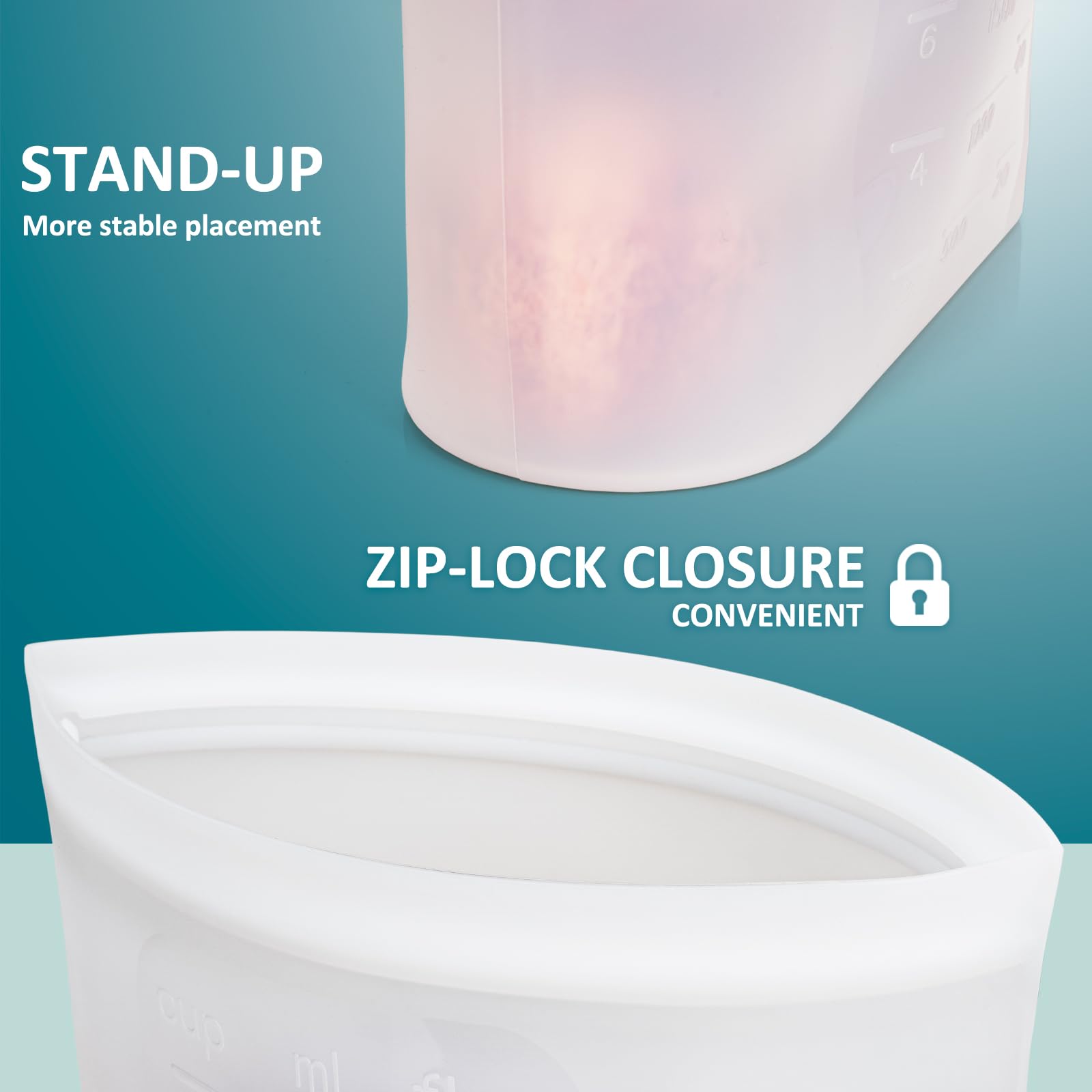 Extra Large Reusable Silicone Food Storage Bags 4 Pack, 0.8 Gallon/3000ml, 100% Silicone Stand-Up Wide-Open Zip-Lock Reusable Bags for Large Items, Microwave Freezer Oven Dishwasher Safe, Translucent