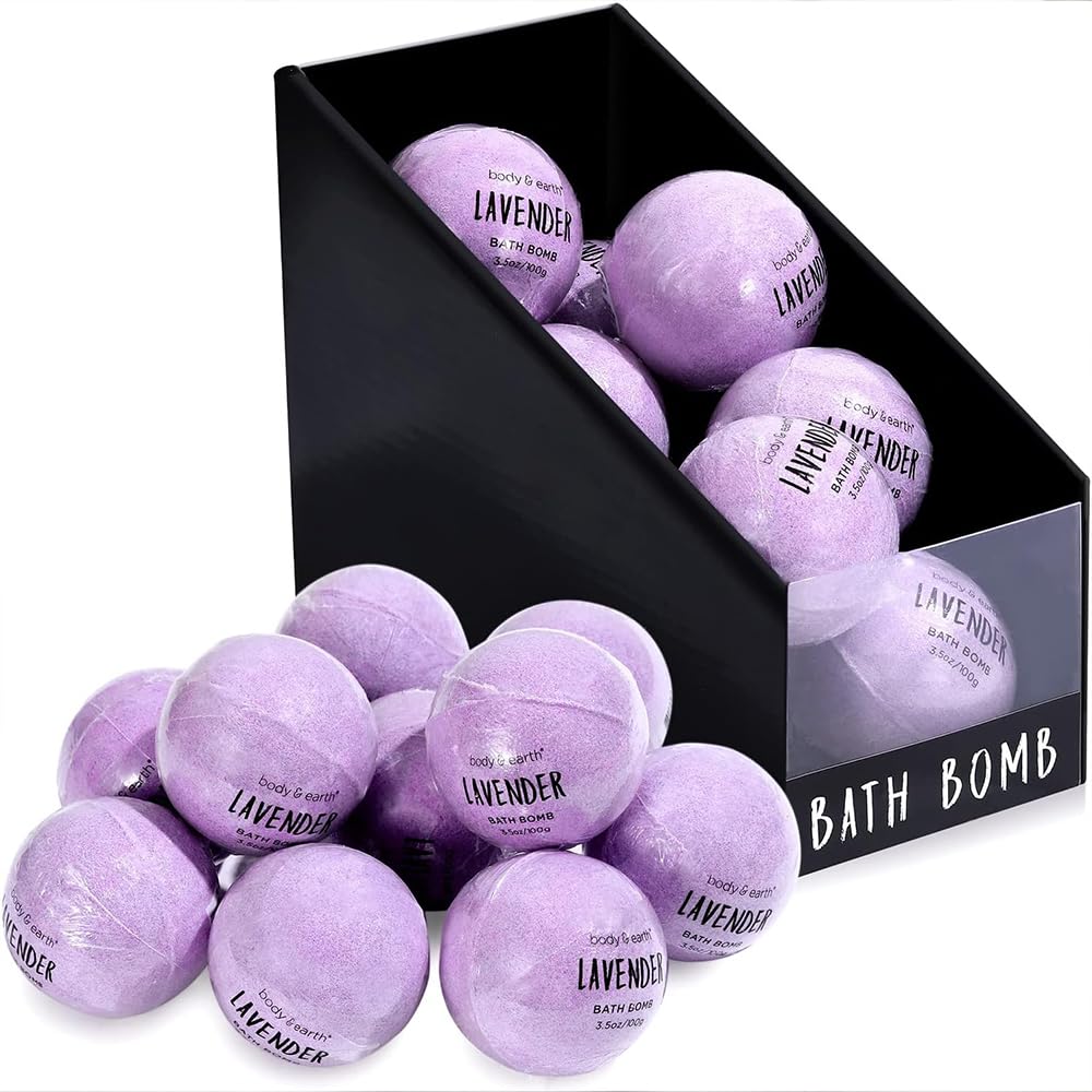 BODY & EARTH Bath Bombs Gift Set for Women 10 X 3.5 oz Essential Oils Lavender Handmade Birthday Gift Idea for Family, Women, Men, Mothers Day Gifts for Mom, Christmas Gifts for Her