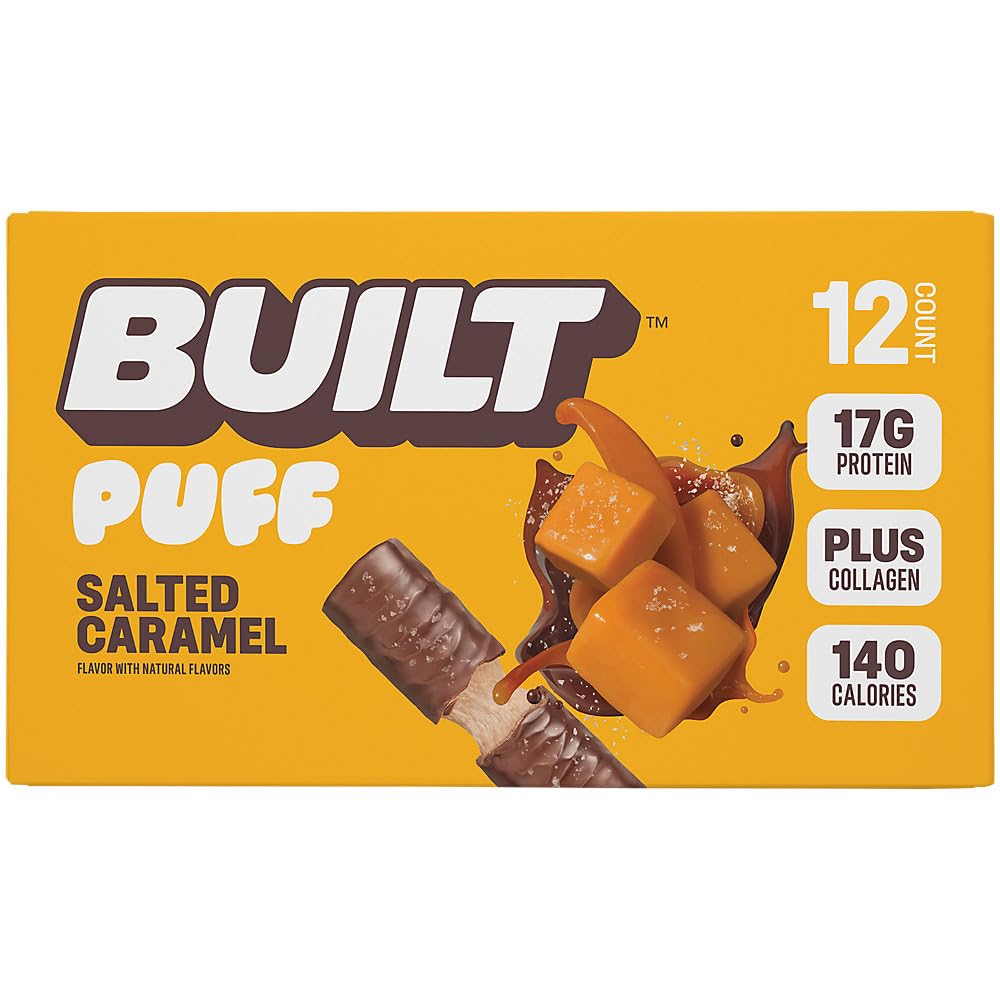 BUILT Bar Puff Protein Bars - Variety Pack - 15-17g Protein Snack Bars with Collagen - Calorie Conscious & Gluten Free - 12 Count, Variety May Vary | Protein Snack Bars with Collagen, Calorie Conscious, Gluten Free