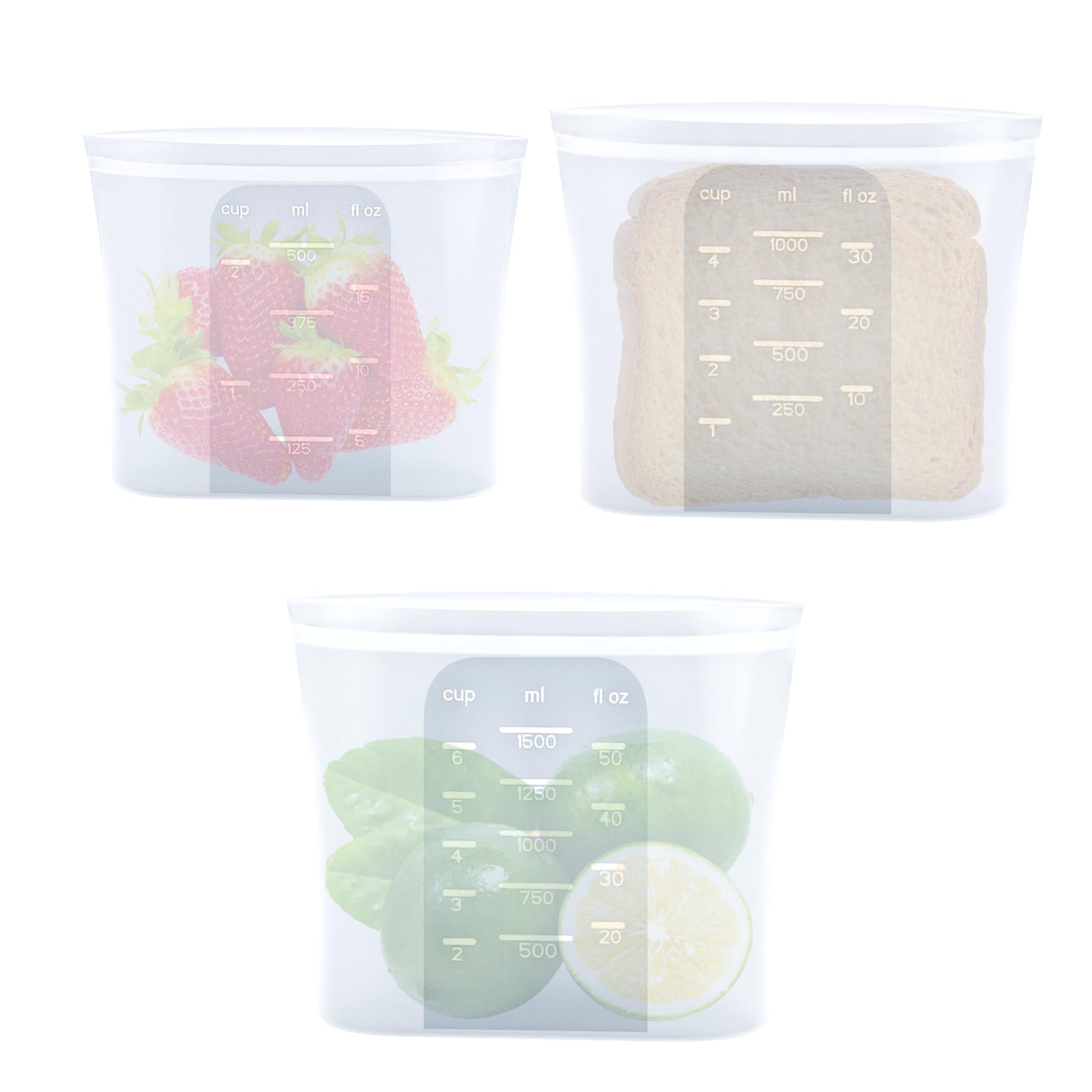 Reusable Silicone Food Storage Bags 3-Pack (17oz, 34oz, 51oz) | Stand Up Leakproof Freezer Bags with Wide Self-Sealing Zipper | Dishwasher, Microwave Safe, BPA Free Eco-Friendly Sous Vide Cooking Bags