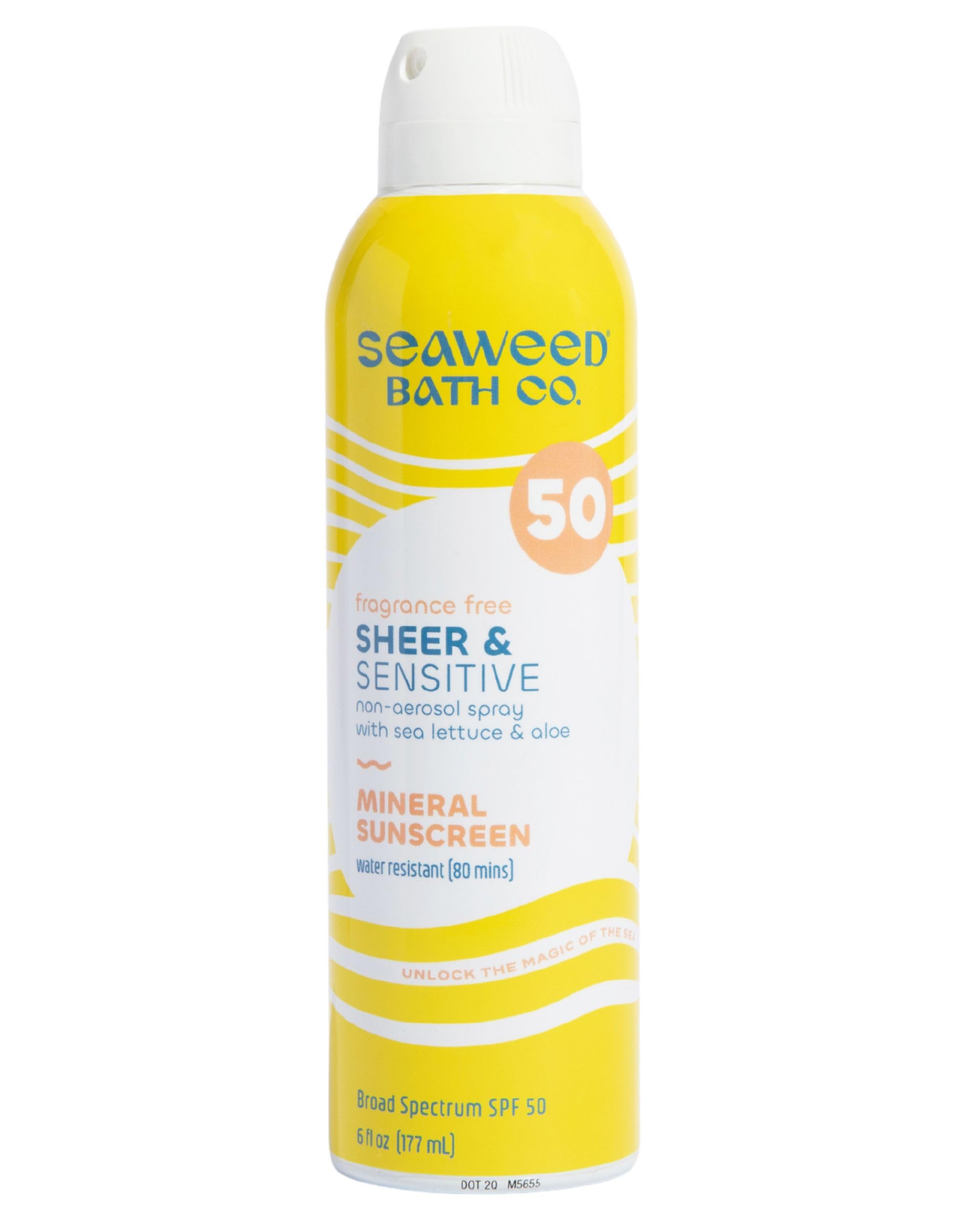 Seaweed Bath Co. Sheer Mineral Sensitive SPF 50 Broad Spectrum Sunscreen Spray - Fragrance Free, Non-Nano, Skin-Friendly Formula - 6 oz (Pack of 2)
