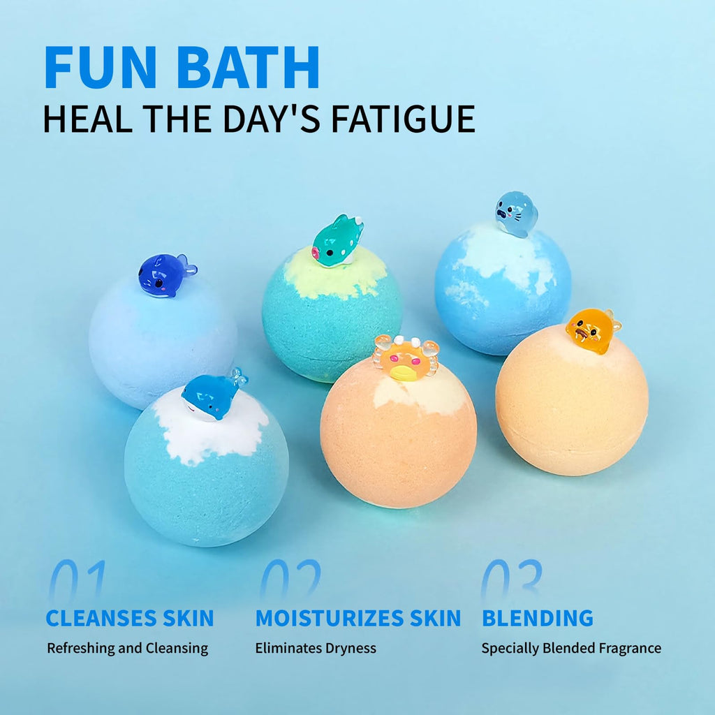 6 Pack Natural Bath Bombs with Mega Bubbles & Surprise Inside Animal Bulk Easter Basket Stuffers Organic All Natural Bath Bombs Gift Set Skin-Friendly Bathing Bath Fun Magic Bath Bombs Birthday Gift