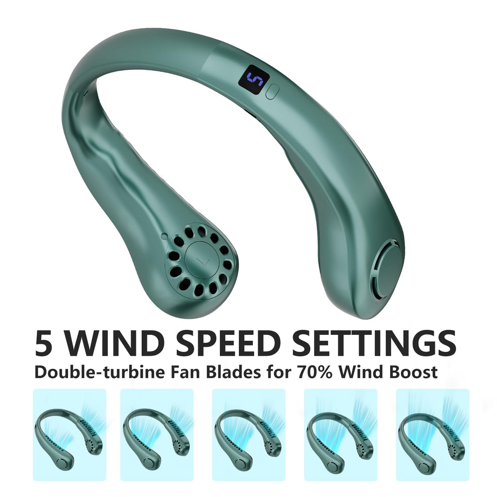 Portable Neck Fan, 360° Cooling Personal Fan with 5 Speeds, USB Rechargeable Wearable Neck Fan, Hands Free Bladeless Fan, Twistable, Mini Portable Fan, Gifts for Men Women Mom Dad, White
