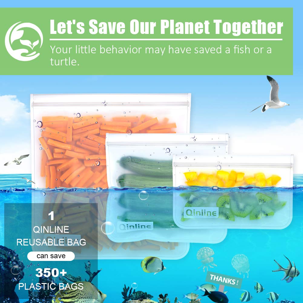 Qinline Reusable Food Storage Bags - 24 Pack Freezer Extra Thick Leakproof Lunch Bag - 8 Gallon 8 Sandwich 8 Snack Bags