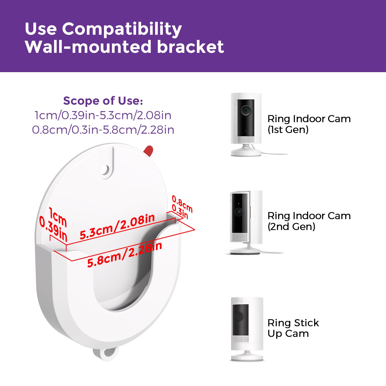 No Drill Ring Indoor Cam Adhesive Wall Mount Bracket, Strong Durable Adhesive Camera Mount Stand for Ring Indoor Cam(1st Gen and 2nd Gen) Blink Camera Mount, 2 Pack Mount Bracket