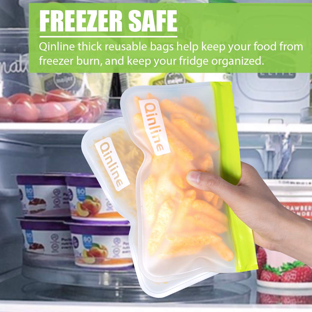 Qinline Reusable Food Storage Bags - 10 Pack Freezer Bags, Reusable Bags Silicone, Extra Thick Leakproof Reusable Lunch Bag for Salad Fruit Snack Travel - 2 Gallon 4 Sandwich 4 Snack Bags
