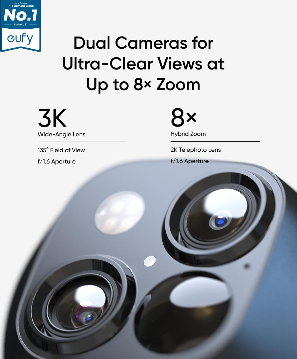 eufy Security 3K Dual Camera, SoloCam S340, Solar Security Cameras Wireless Outdoor, Cameras for Home Security, 360°Coverage, Pan & Tilt, No Blind Spots, No Monthly Fee, Built-in 8GB
