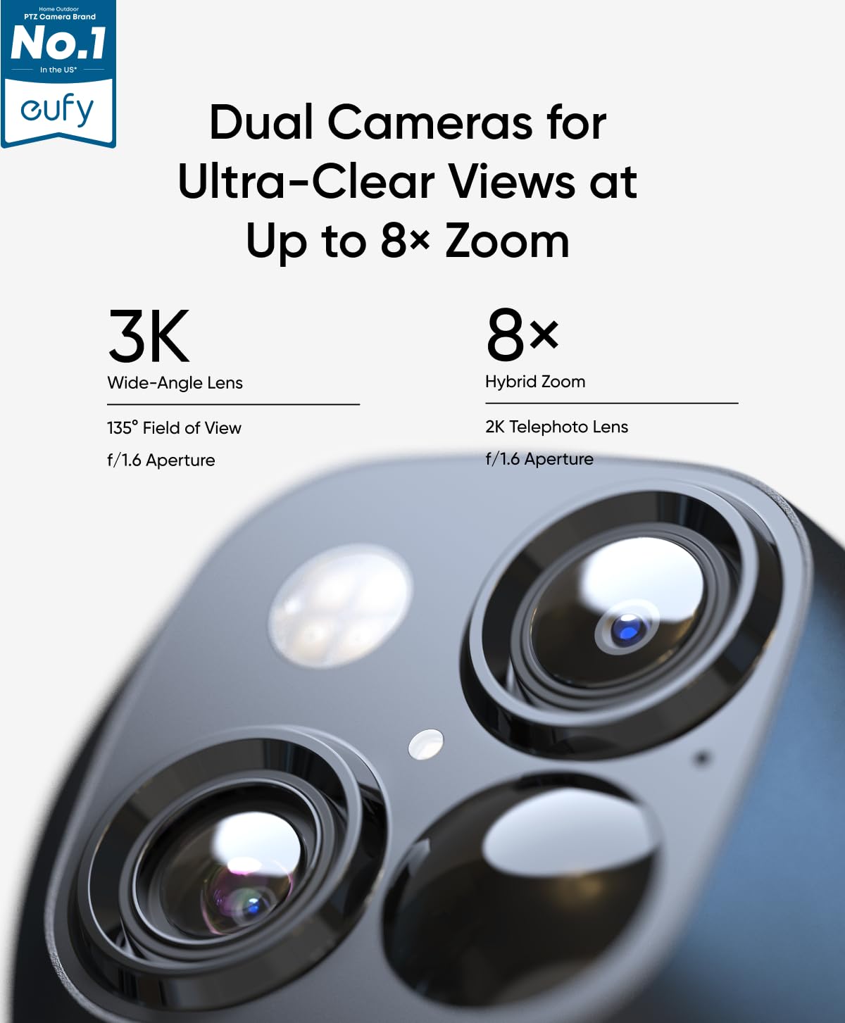 eufy Security 3K Dual Camera, SoloCam S340, Solar Security Cameras Wireless Outdoor, Cameras for Home Security, 360°Coverage, Pan & Tilt, No Blind Spots, No Monthly Fee, Built-in 8GB