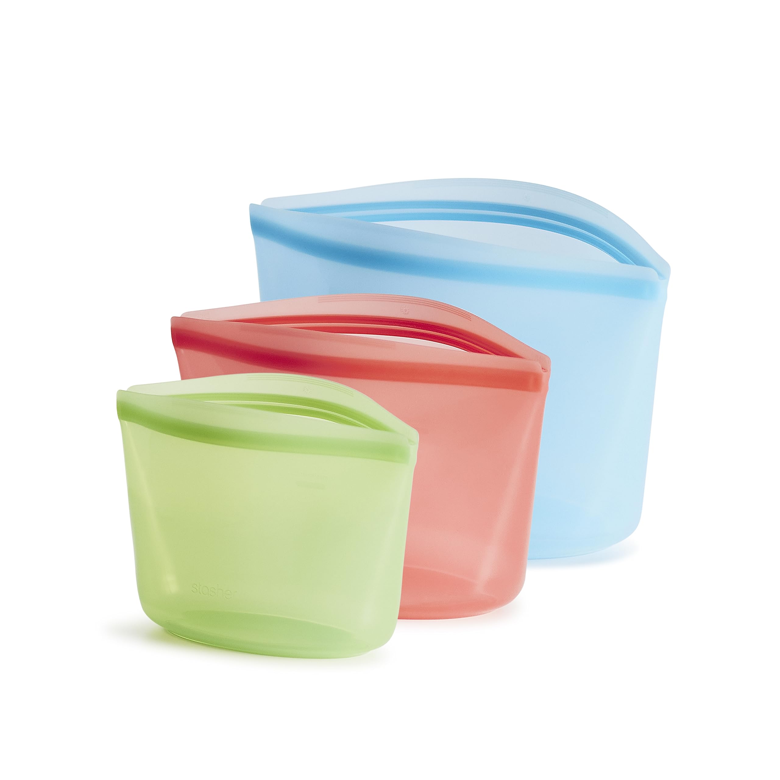 Stasher Silicone Reusable Storage Bags, 4-Pack, Reusable Freezer Bags, Microwave, Dishwasher, Oven Safe, Sous Vide, Premium Lunch Containers, Eco Friendly, Food Storage Bags, Snack Bags, Multicolor