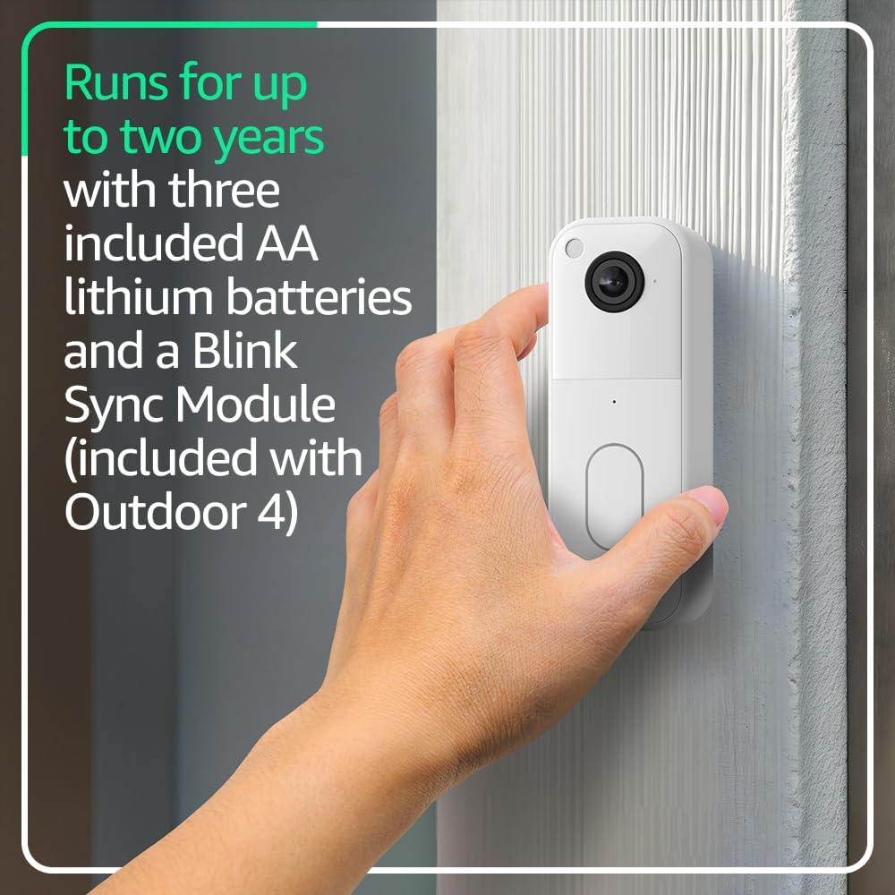 Blink Video Doorbell + Outdoor 4 – Wireless smart security cameras, head-to-toe HD view, two-year battery life. Sync Module Core included – 1 camera system + Video Doorbell