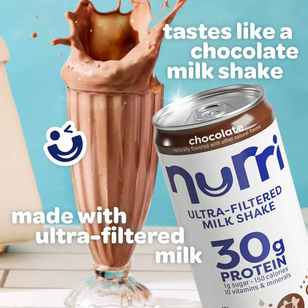 Nurri - 30g Protein Ultra Filtered Milk Shake – Mocha- with Caffeine for Energy, Lactose Free, Low Sugar, 150 Calories, 10 Vitamins and Minerals - 11 fl oz, 10 Cans