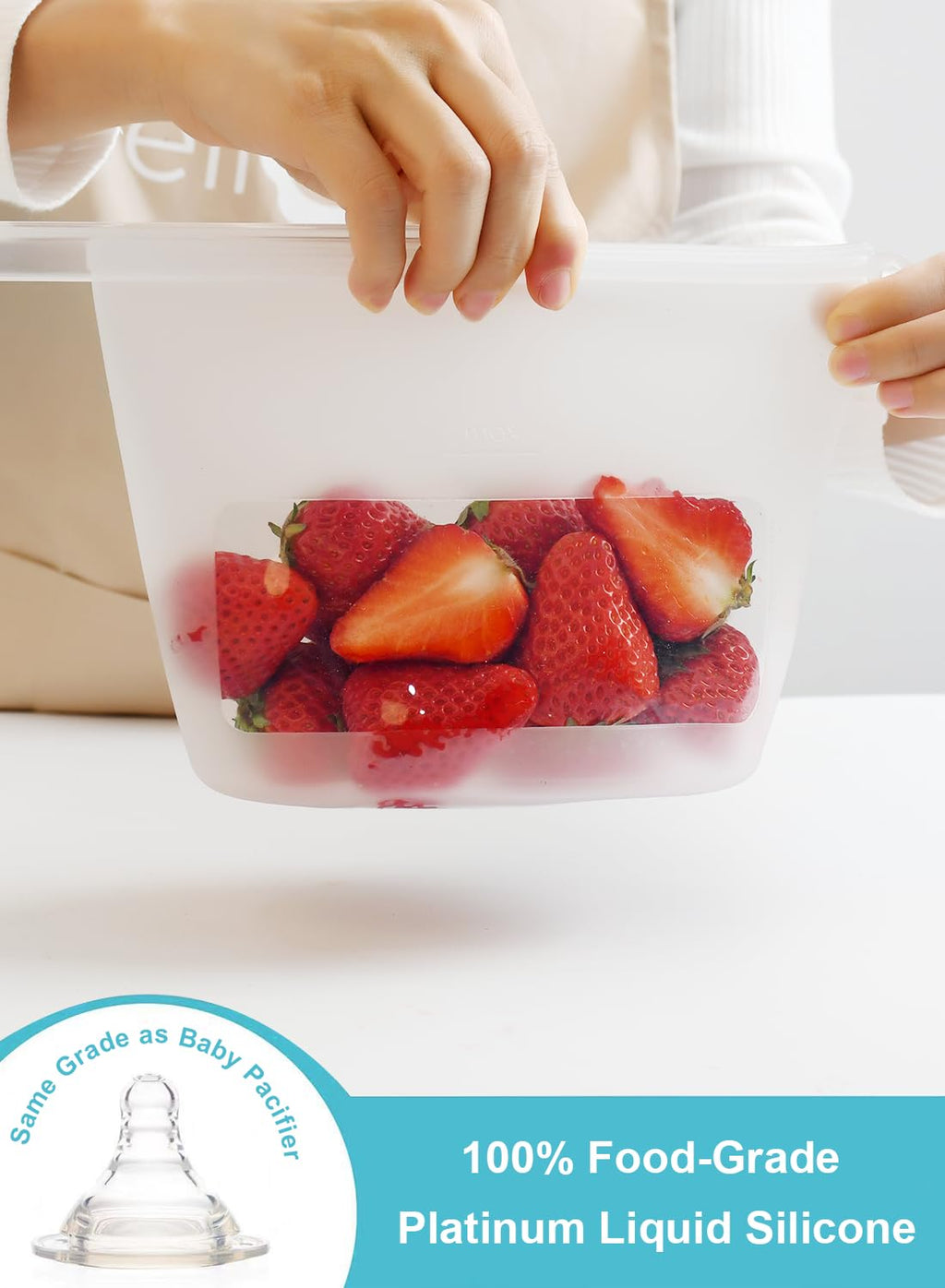 Reusable Silicone Food Storage Bags 4Pack with 2 Sandwich, 1 Lunch, and 1 Half-Gallon Bags, Multiuse Pouches Stand Up Zip Container for Soup and Leftovers, Microwave, Dishwasher, Oven and Freezer Safe