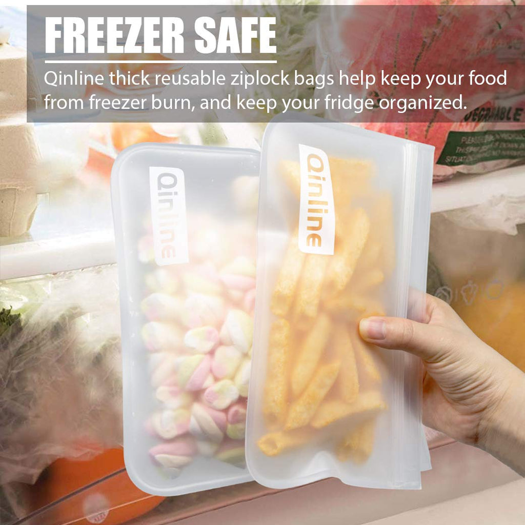 Qinline Reusable Food Storage Bags - 24 Pack Freezer Extra Thick Leakproof Lunch Bag - 8 Gallon 8 Sandwich 8 Snack Bags