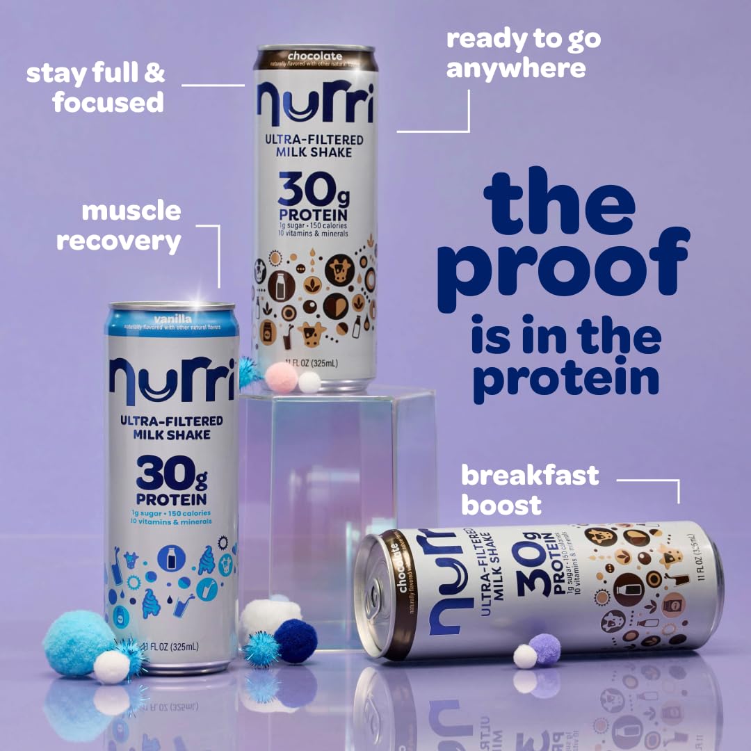 Nurri - 30g Protein Ultra Filtered Milk Shake – Mocha- with Caffeine for Energy, Lactose Free, Low Sugar, 150 Calories, 10 Vitamins and Minerals - 11 fl oz, 10 Cans