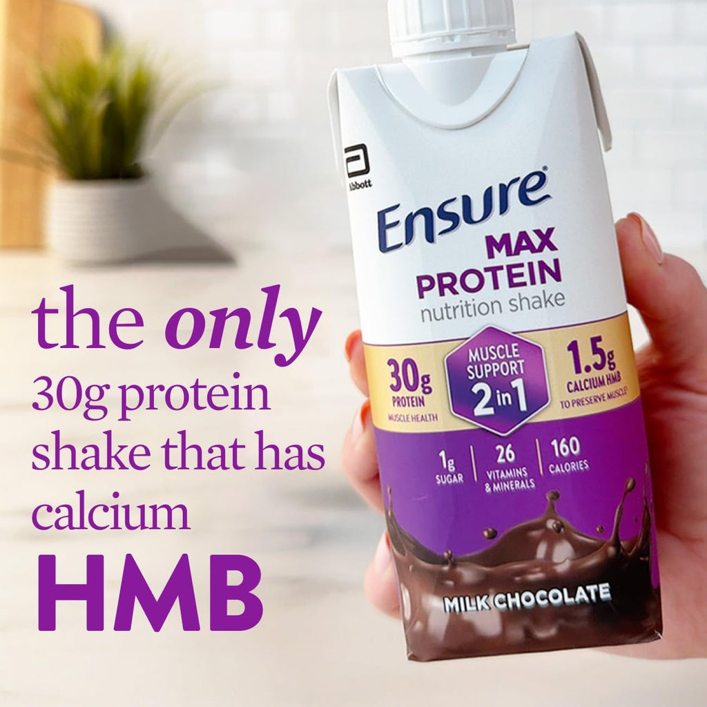Ensure Max Protein Shake | 2-in-1 Muscle Support | 30g High Protein | HMB | 26 Vitamins & Minerals | Ready to Drink | Vanilla | 11 fl oz, 12 pack