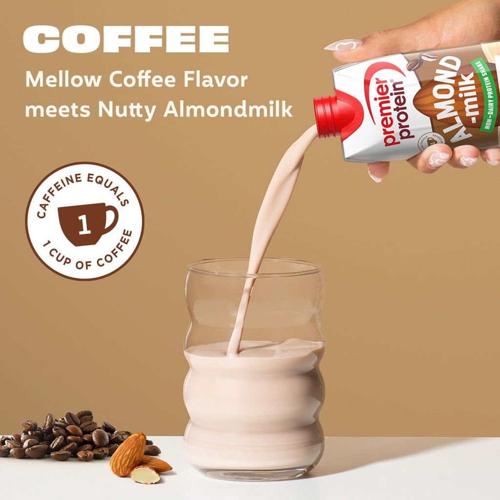 Premier Protein Non-Dairy Plant Based Almondmilk Protein Shake, Coffee with Caffeine for Energy – 20g Protein, 5g Sugar, 11 fl oz, 4 Pack