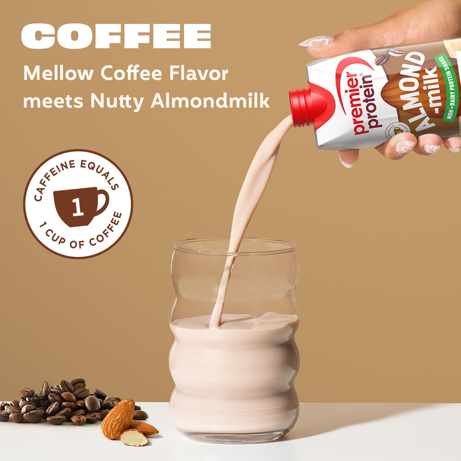 Premier Protein Non-Dairy Plant Based Almondmilk Protein Shake, Coffee with Caffeine for Energy – 20g Protein, 5g Sugar, 11 fl oz, 4 Pack