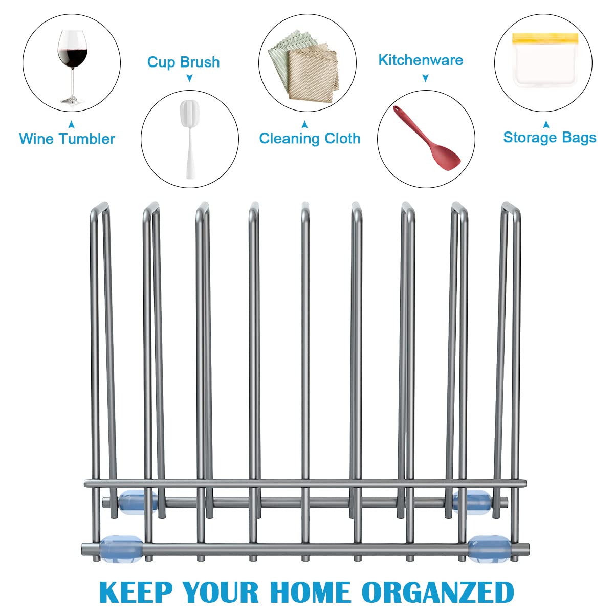 Reusable Storage Bags Rack, Drying Rack for Storage Bags, Stainless Stand for Reusable Freezer Containers & Vacuum Sealer Bags , File Organizer Desktop Storage, Kitchen Storage & Organization (Silver)