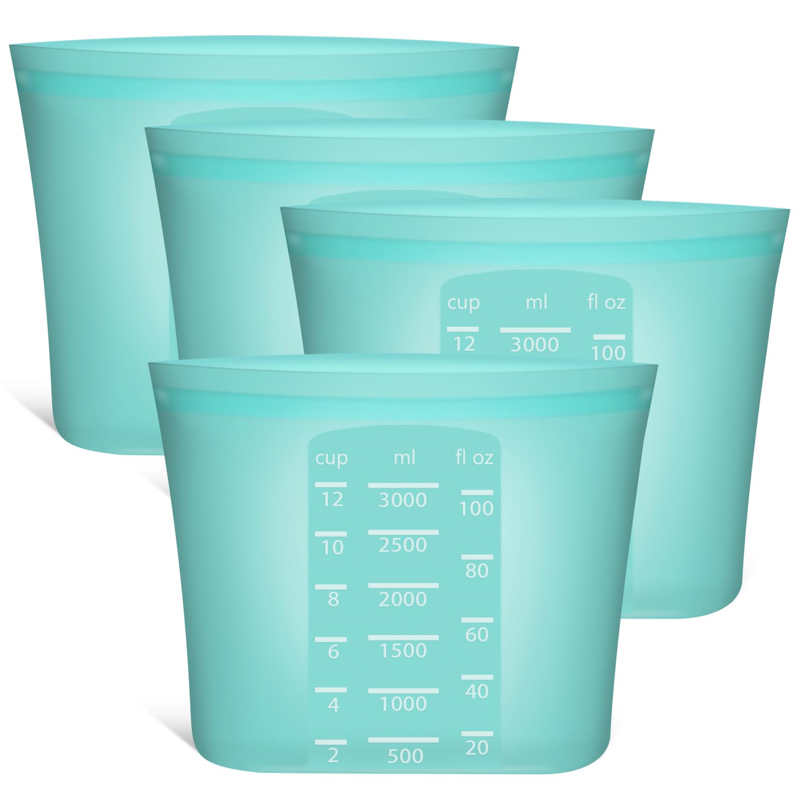 Extra Large Reusable Silicone Food Storage Bags 4 Pack, 0.8 Gallon/3000ml, 100% Silicone Stand-Up Wide-Open Zip-Lock Reusable Bags for Large Items, Microwave Freezer Oven Dishwasher Safe, Translucent