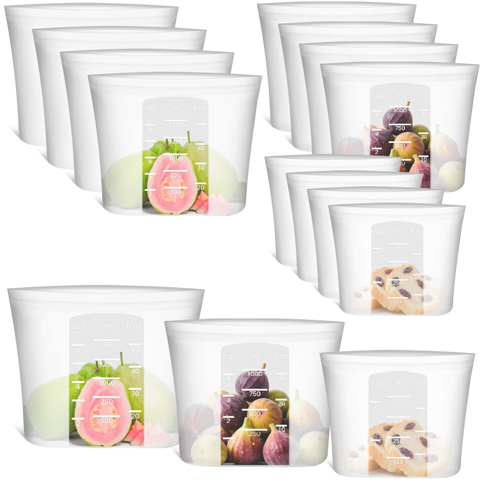Extra Large Reusable Silicone Food Storage Bags 4 Pack, 0.8 Gallon/3000ml, 100% Silicone Stand-Up Wide-Open Zip-Lock Reusable Bags for Large Items, Microwave Freezer Oven Dishwasher Safe, Translucent